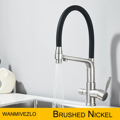 Drinking Water Kitchen Faucet Pull Down Sprayer 360 Rotate Mixer Tap Deck Mount Filtered Water Tap Hot Cold Water Crane