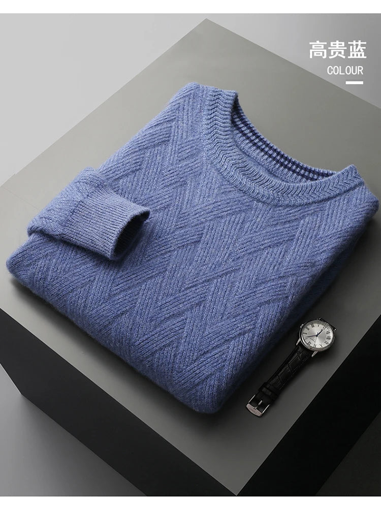 LHZSYY Men' New 100%Cashmere Sweater Winter O-Neck Mat Pullovers Long Sleeve Loose Plus Size Base Shirt Thicken Casual Knit Tops.