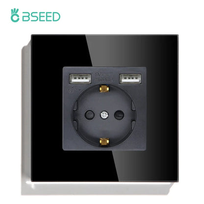 BSEED Einzel-EU-Glassteckdose mit USB-Wandsteckdosen, doppelte Steckdosen, dreifache Steckdosen, USB-Typ-C-Anschlüsse, Schwarz, 16 A