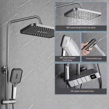 Bathroom Shower Faucet Set 4 Functions Digital Display Shower Thermostat Hot Cold Showers Mixer Pressure Discharge Copper Taps