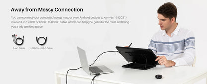 HUION Kamvas 16(2021) Graphics Drawing Monitor Battery-free Digital Pen Tablet For Windows/MAC And Android 120%s RGB.