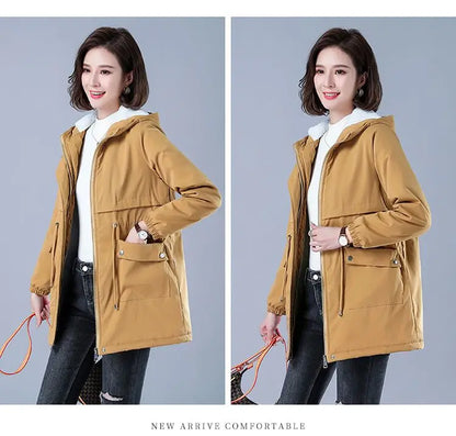 Fleece-gefütterte Kapuze, Daunenjacke, Wintermantel für Damen, warme, mit Kordelzug gepolsterte Parkas, mittellanger Mantel, Streetwear, gepolsterte Kleidung.