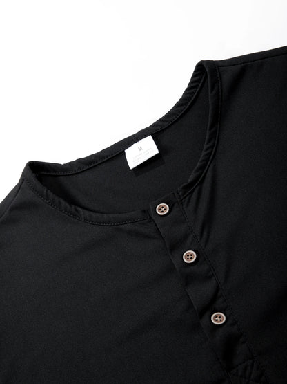 Men's Short Sleeve Henley Neck T-shirt Solid Color Male Tops Slim Fit Button Neck Casual Cozy Tshirt  Streetwear.