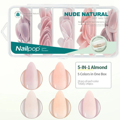 Nailpop 3-IN-1 Nude Natural Soft Nail Tips Set 140PCS Skin Tones Press on Nails Ultra-Fit Gel Nail Extensions Easy Manicure DIY