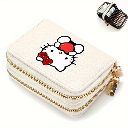 Hello Kitty Kuromi Zipper Wallet with Multi-slots PU Leather Slim Card Holder for Women Cute Gift with Bill Pocket.