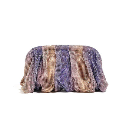 Premium Handmade Diamond-encrusted Clutch Bag Pleated Chain Rhinestone Cloud Clip Dinner Bag Single Shoulder Oblique Span Bolsos