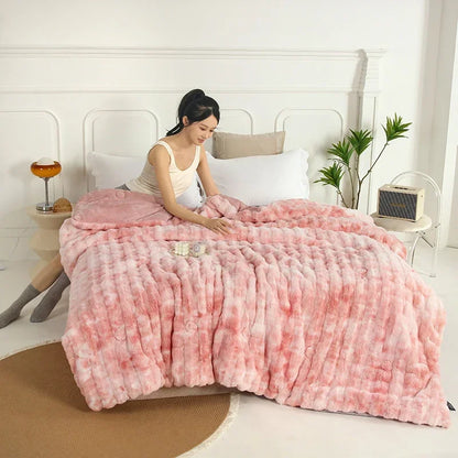 2024 New Colorful Rabbit Plush Bubble Winter Quilt Thickened Rabbit Plush Winter Double-sided Plush Skin-friendly and Warm.