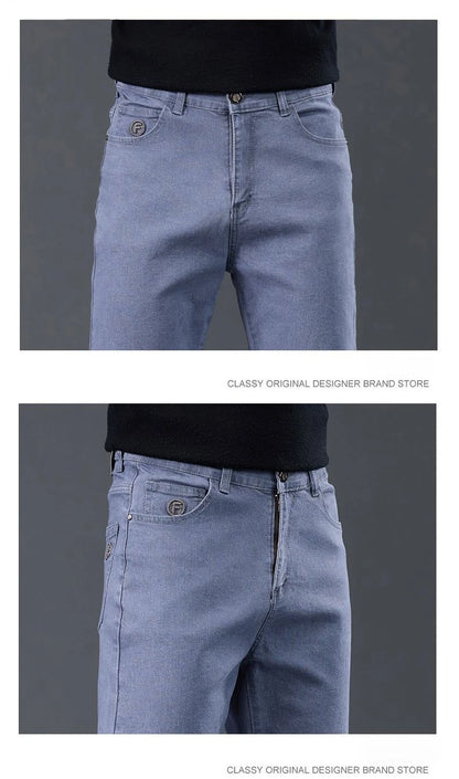 Male Brand Jeans Clothing Light Luxury Stretch Looes Fit Pants Comfortable Soft Business Fashion Straight Casual Denim Trousers