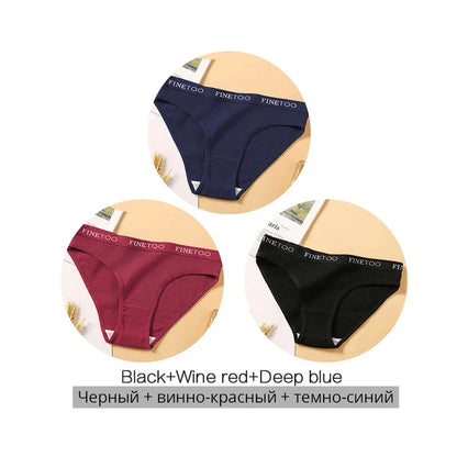 FINETOO 3PCS/Set Women's Underwear Cotton Panty Sexy Panties Female Underpants Solid Color Panty Intimates Women Lingerie M-2XL