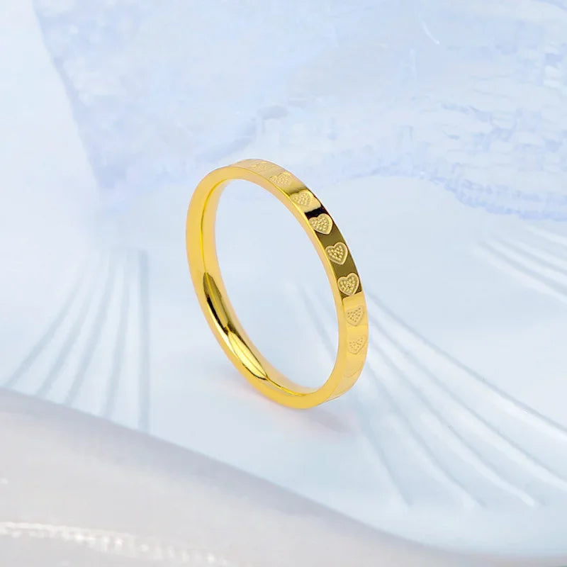 Meetvii Simple Love K-gold Color Titanium Steel Rings for Women Men Thin 2.2mm Width Couple Rings Unique Jewelry.