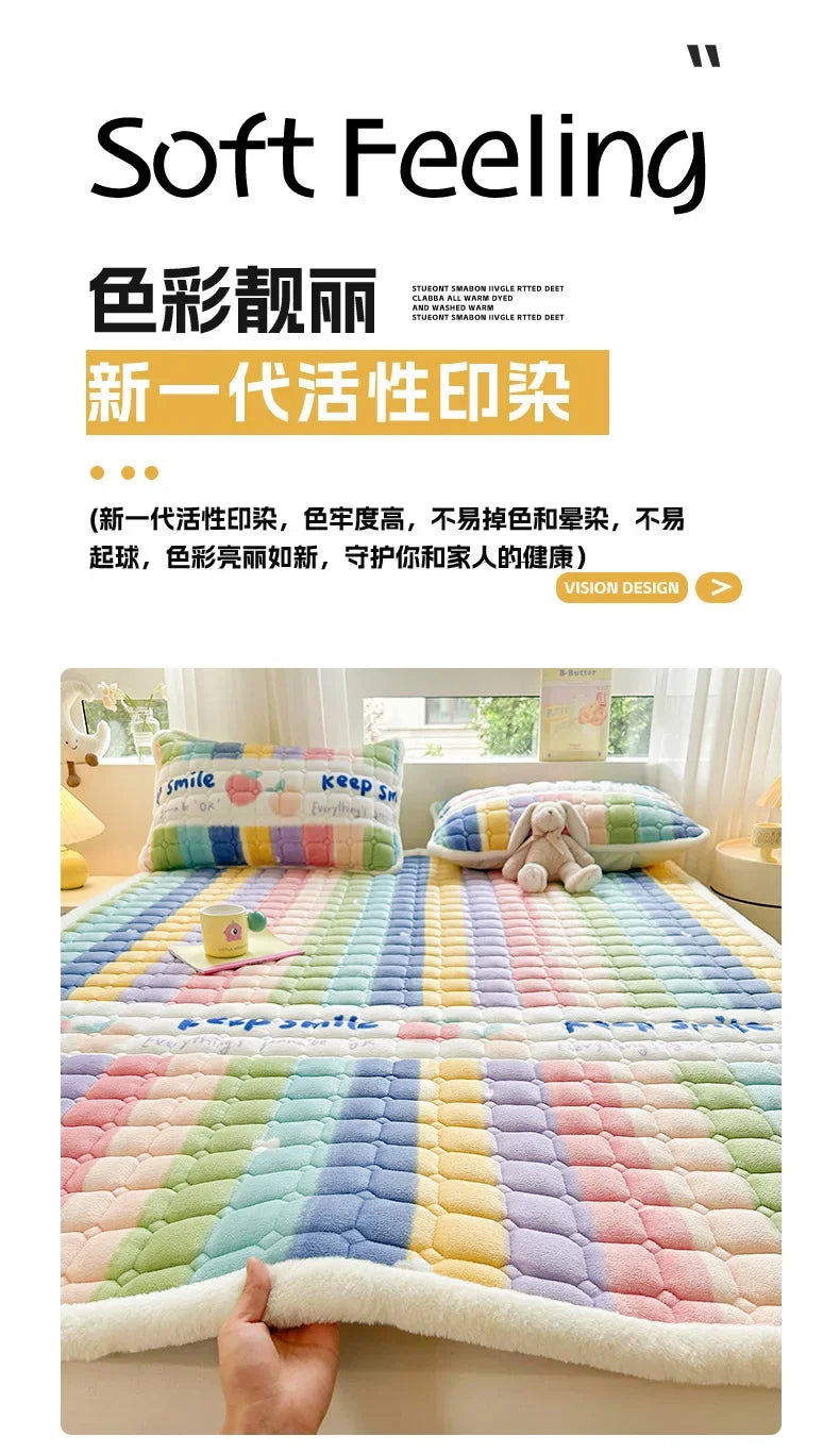 Winter Soft Thick Flannel Mattress Toppers Dormitory Single Double Bedspread Warm Bed Sheets Mattress Cover Fold Tatami Thin Mat