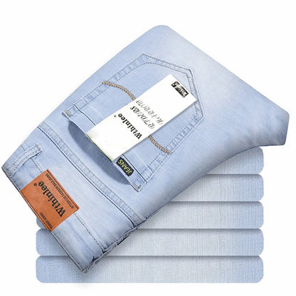 Wthinlee Spring Summer Business Jeans Men Light Blue Casual Straight Stretch Fashion Classic Work Denim Trousers Brand Clothing.