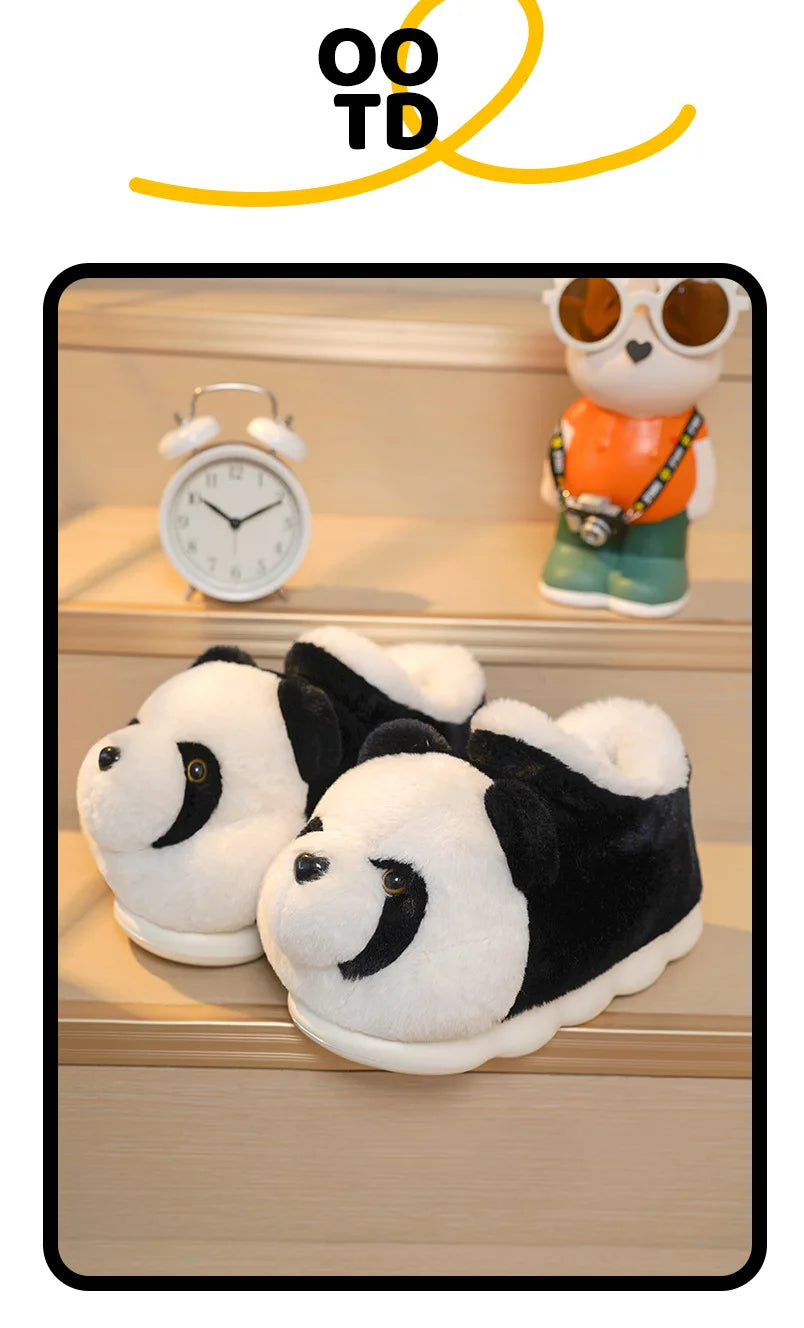 New Women Indoor Fluffy Slippers Cute Cartoon Panda Winter Warm Shoes For Couples Soft Plush Light Weight Women Men Home Slipper.