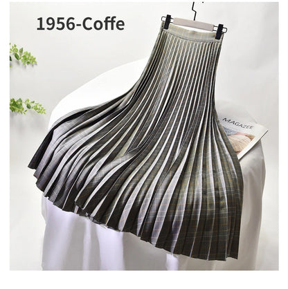 Looks Thin Pleated Skirt 2025 New High Waist A-line Skirt Mid-length Big Size Plaid Skirt Long Pleated Skirt Length 75-90cm