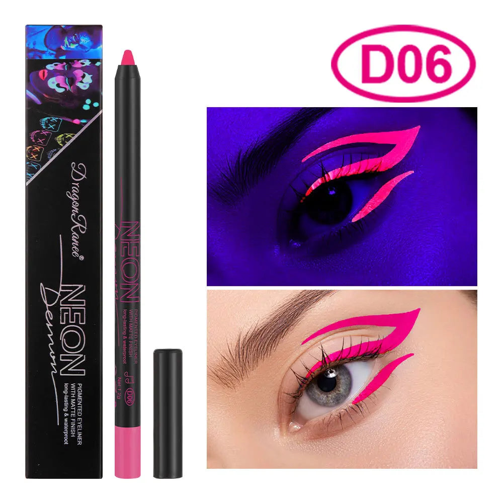Fluorescence Blue Eyeliner Gel Waterproof Luminous UV Light Neon Eyeliner Pen Yellow Green Pink Color Eye Shadow Cream Make Up.