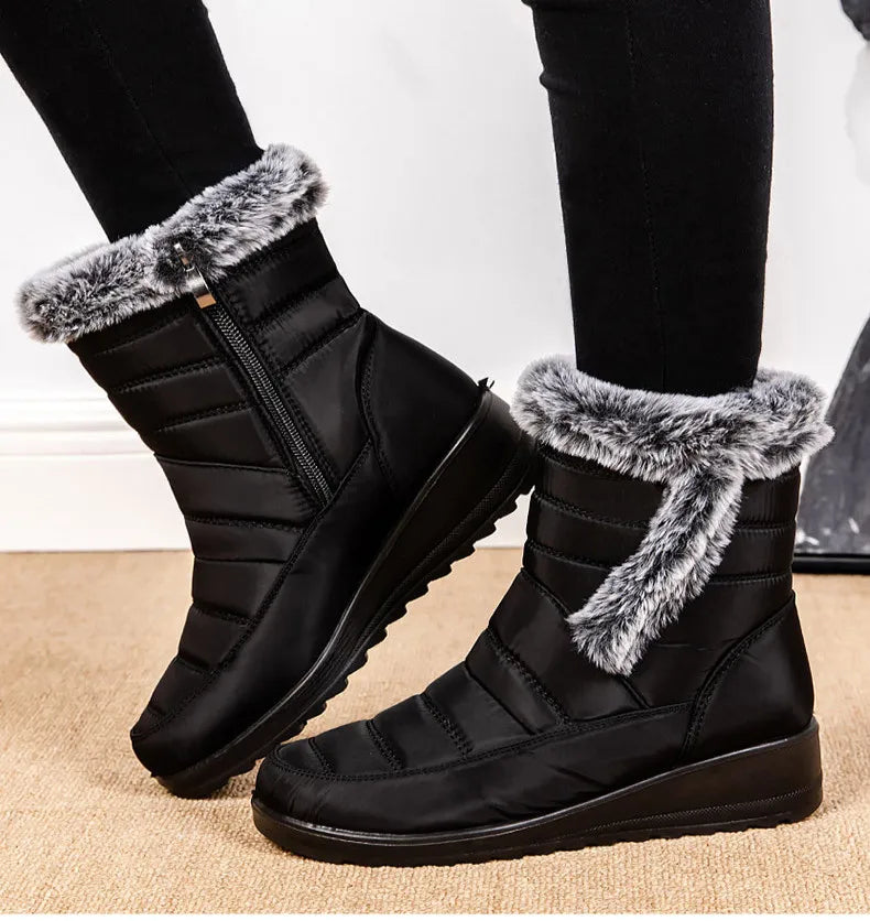 Women's Boots Super Warm Fur Botas Mujer 2025 Snow Boots Low Heels Winter Shoes Woman Black Rubber Winter Boots Women Footwear.