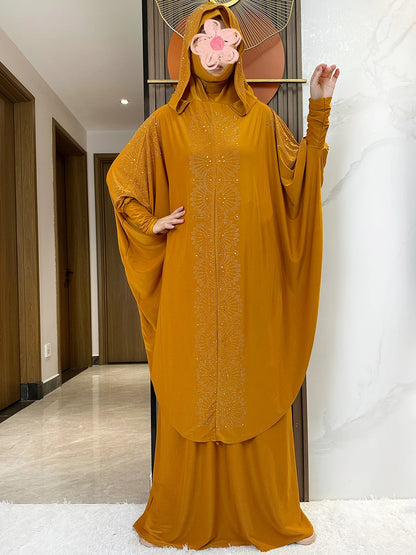 New Two Piece Set Solid Jilbab Prayer Muslim Abaya Set Women Prayer Garment Dress Hijab Long Khimar Skirt Sets Islamic Ramadan