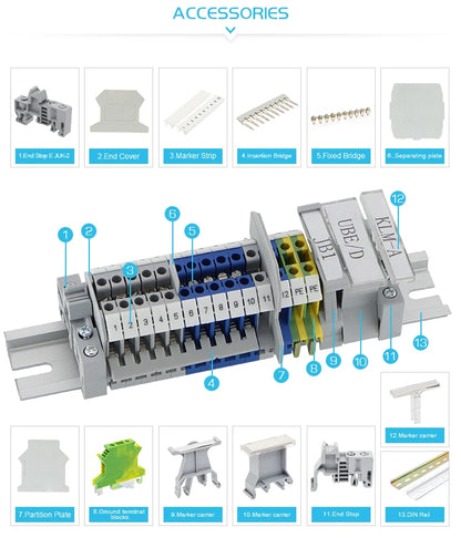 10 Stück UK 10N DIN-Schienenklemmenblock mit Schraubenzug, 10 mm Kabelstecker, mehrfarbig, Universaldraht, elektrischer Steckverbinder UK10N.