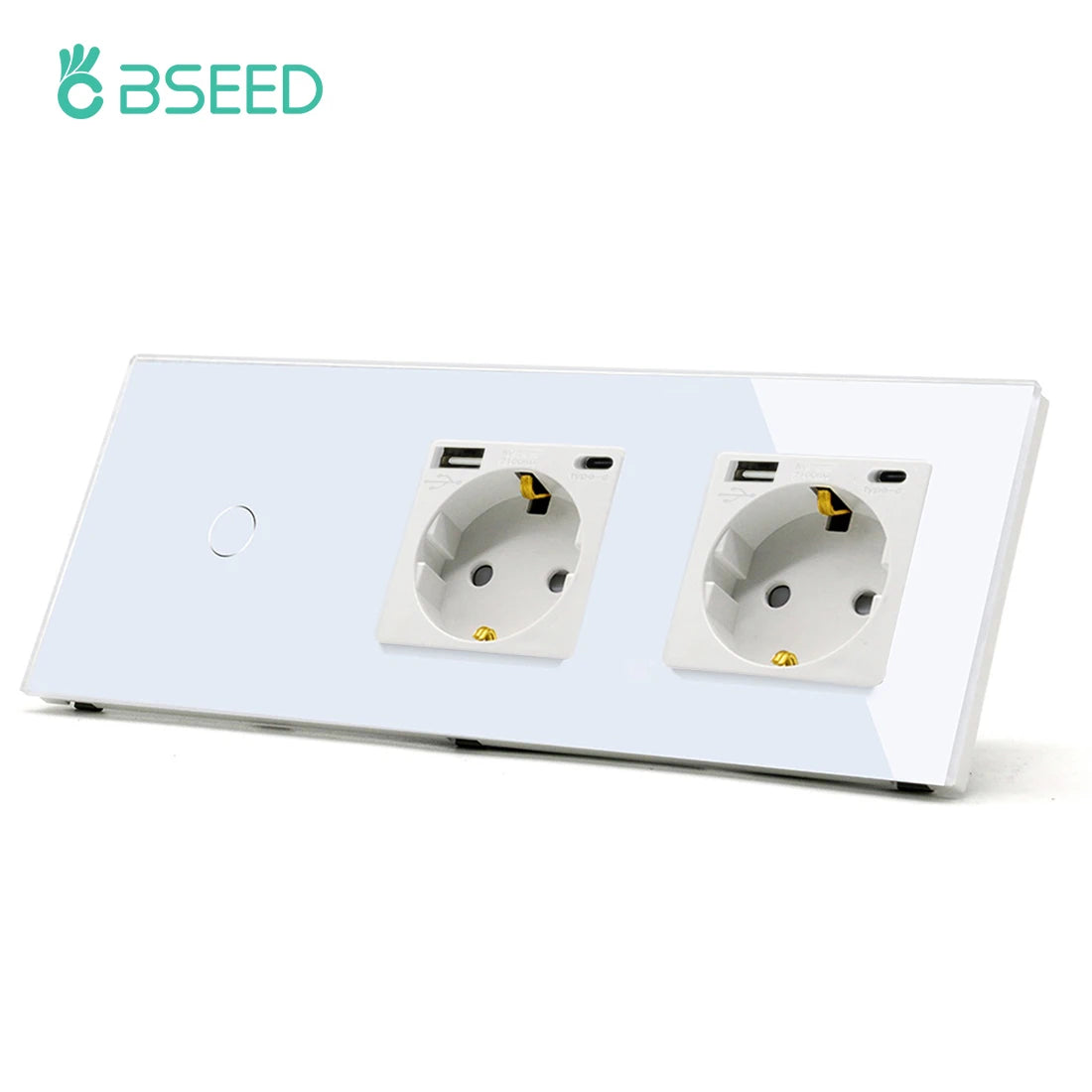 BSEED 1/2/3Gang Touch Licht Schalter 1Way Einfache Sensor Schalter Typ-c USB Steckdosen EU Standard glas Panel Blaue Hintergrundbeleuchtung 10A Weiß
