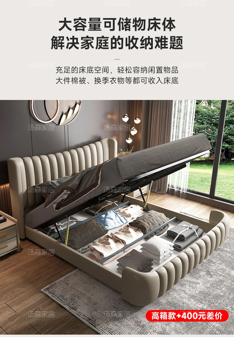 Hohes Kopfteil, Doppelbettgestell, schlichtes Holz, elegantes Queen-Size-Bett, Einzelbettgestell, Nachttische, Aufbewahrung, Cama Moderno Lujo-Möbel