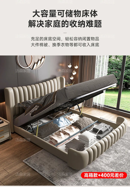 Hohes Kopfteil, Doppelbettgestell, schlichtes Holz, elegantes Queen-Size-Bett, Einzelbettgestell, Nachttische, Aufbewahrung, Cama Moderno Lujo-Möbel