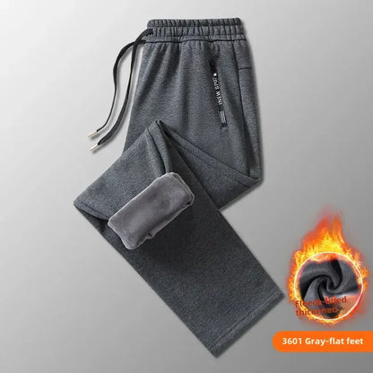 Autumn Winter Men's Loose-fit Casual Straight-leg Pants Fleece-lined Thickened Bunded Feet Sweatpants Trendy Male Style