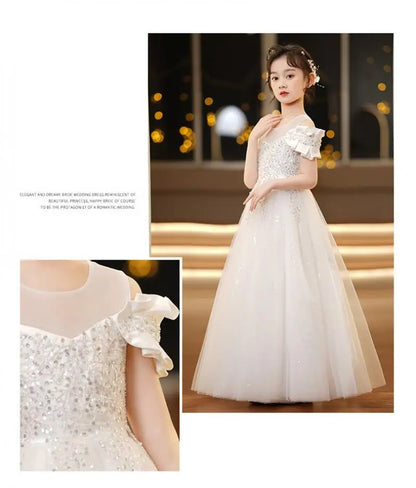 Neue Jugend Mädchen Prinzessin Mesh Kleid Hochzeit Blumen mädchen Kleid Schul wettbewerb Klavier lange Leistung Kleid für 3-12 Jahre.