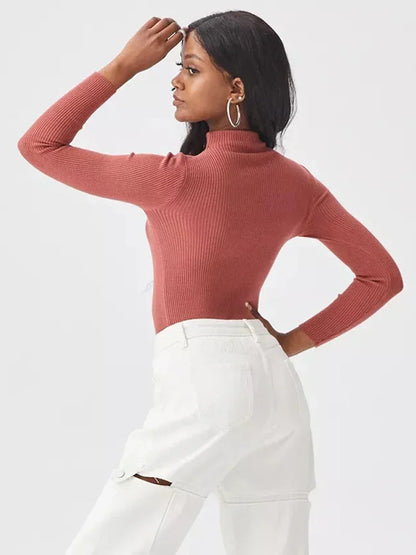 Frauen Fashion Solid Strick Pullover Vintage Langarm Zip-up Grundlegende Hälfte Rollkragenpullover Weibliche Pullover Chic Casual Tops