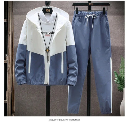 New Men's Sportswear Set Casual Loose Fit Sweatpants with Drawstring Two-Piece Korean Style Autumn Collection.