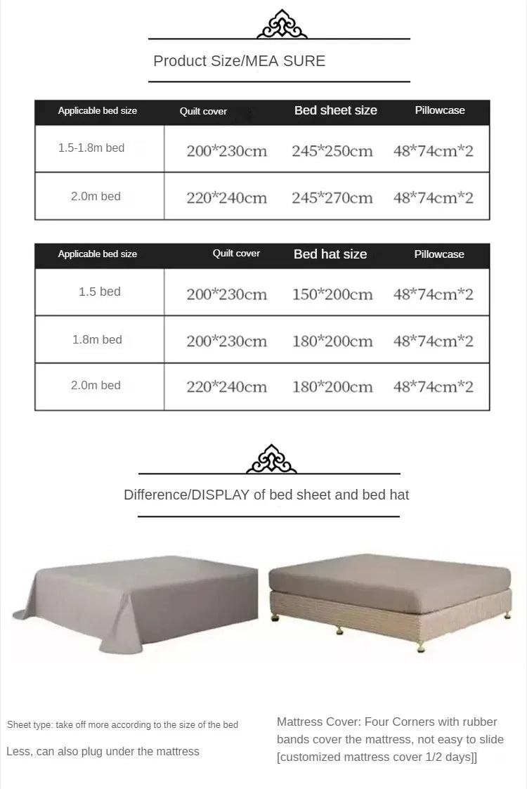European-Style Bed Sheet Four-Piece Set 100 Cotton High-End Atmospheric Ice Silk Quilt Cover Pure Cotton Bedding.