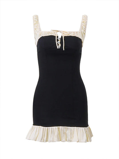 Sexy Mini kleid Frauen Sommer schwarz ärmellose rücken freie Bodycon Mode Knopf Schnürung Tank Kleid lässig Club elegantes Party kleid.