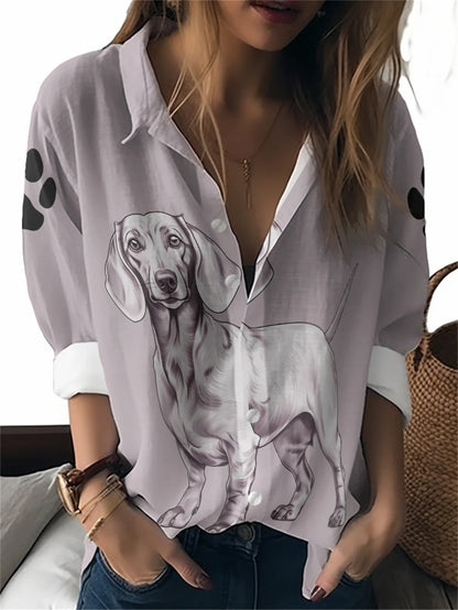 Women's Long Sleeve Shirt Cute Pink Leopard Cartoon Print Casual Button Lapel Casual Tops.