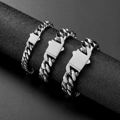 316 Stainless Steel Plated 18k Gold Fashion 8.10.12mm Encrypted Cuban Chain Miami Rap Hip Hop Men's Bracelet Accessory