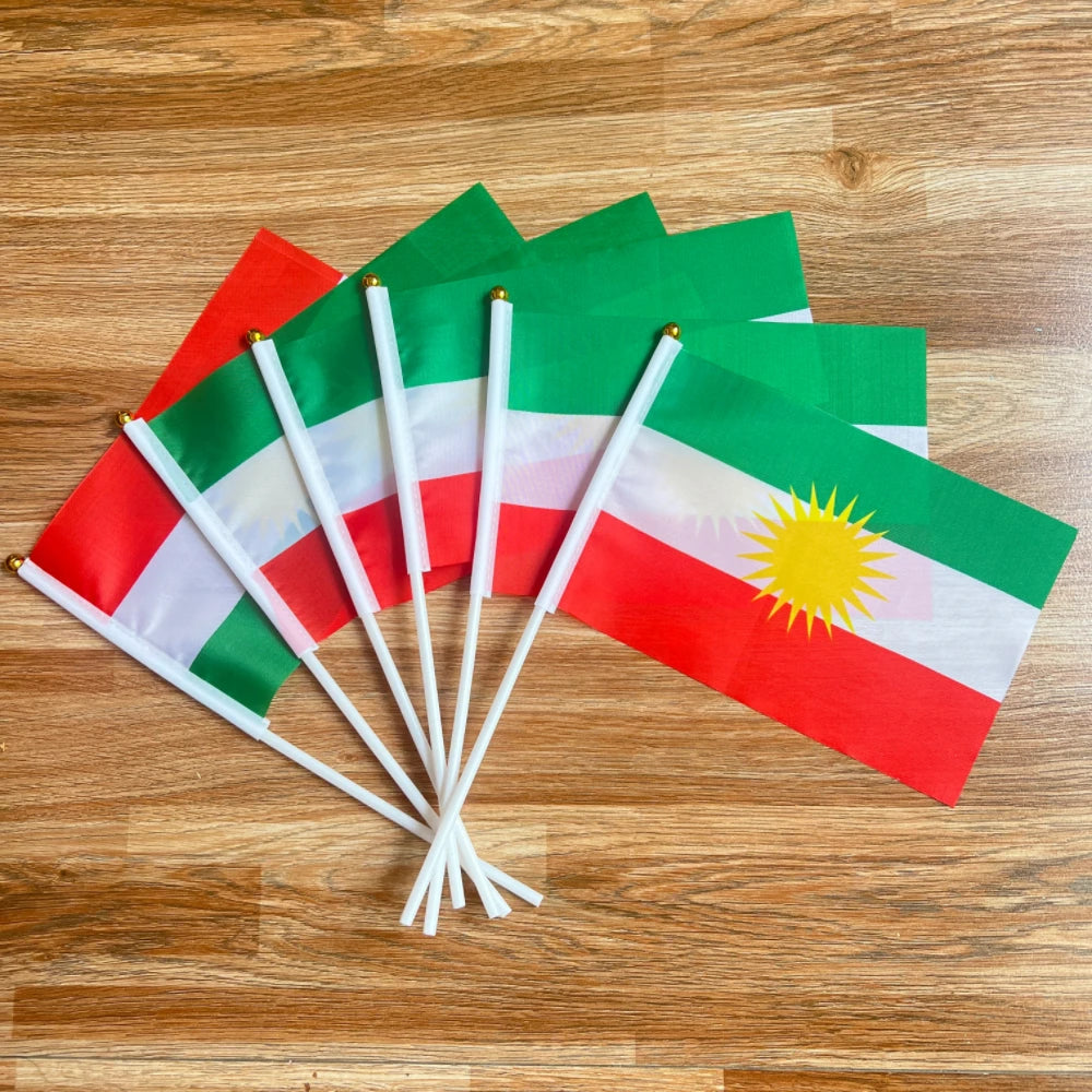14 x21cm，5/15/50/100pcs， Kurdish hand flag waving National Kurdistan bannerplastic Stick.