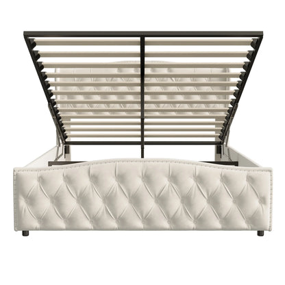 Lazyspace Samt gepolsterter Bettrahmen mit Lattenrost, hydraulisches Bett mit Stauraum, modernes Doppelbett mit Nietenverzierung