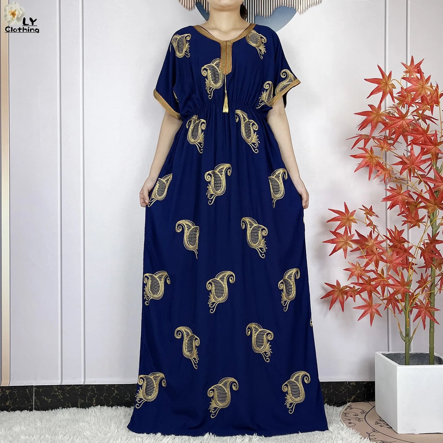 New Dubai Fashion Women Party Evening Dress 2024 Summer Short Sleeve Elasticity Embroidery Femme Robe African Islam Loose Abaya.