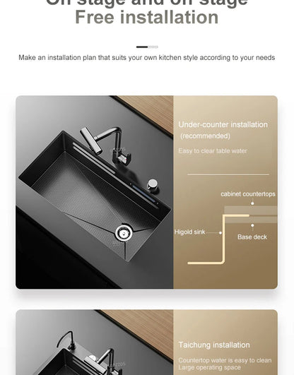 Waterfall Sink Large Single Slot Stainless Steel Kitchen Sink Embossed Washbasin Under The Basin Installation For Kitchen