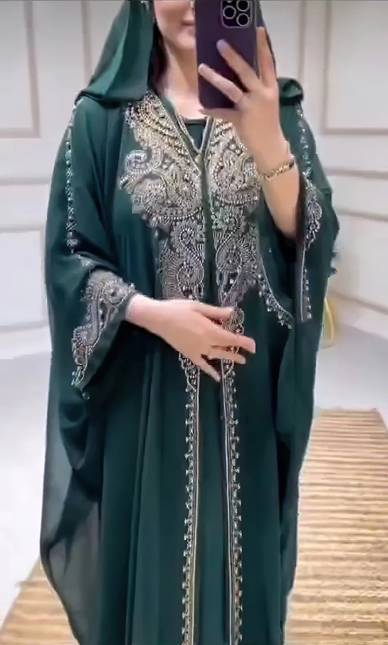 Eid Muslim Dress for Women Hooded Abaya 2 Piece Set Diamond Jalabiya Morocco Party Dresses Dubai Abayas Kaftan Vestido Long Robe