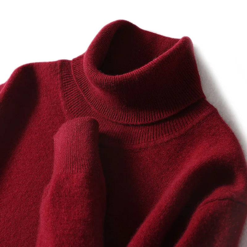 Men's Turtleneck 100% Pure Wool Sweater Men 2024 Autumn and Winter Large Size Loose Knitted Sweater Keep Warm Tops Men Jumper