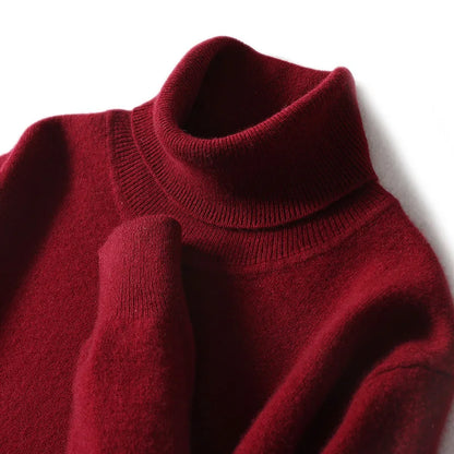 Men's Turtleneck 100% Pure Wool Sweater Men 2024 Autumn and Winter Large Size Loose Knitted Sweater Keep Warm Tops Men Jumper