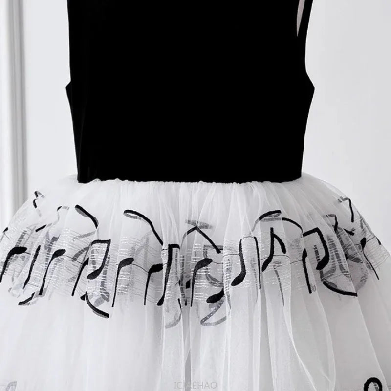 Gesticktes Tüllkleid für schwarze Mädchen, Perlenklavier, Performance-Kleid, Bühnenausstattung, Outfits, Sommer, Blumenspitze, formelle Kostümkleidung.