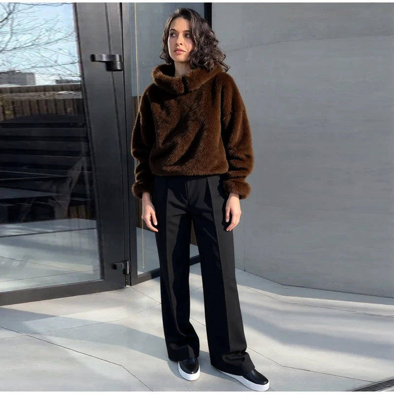 Chic Faux Pelz frauen Mäntel Elegante Revers Binden Gürtel Verdicken Volle Hülse Weibliche Jacken 2025, Herbst Winter Neue dame Streetwears