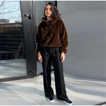 Chic Faux Pelz frauen Mäntel Elegante Revers Binden Gürtel Verdicken Volle Hülse Weibliche Jacken 2025, Herbst Winter Neue dame Streetwears