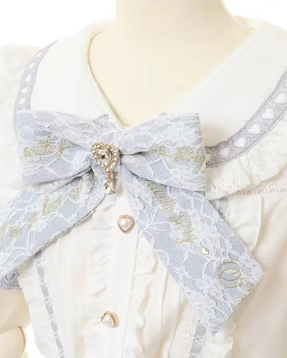 Rojita Stil Spitze Kragen Lolita Hemd Mode frauen Tops Sommer Nette Süße Bogen Schulter Slim Fit Kurzarm Blusen weibliche