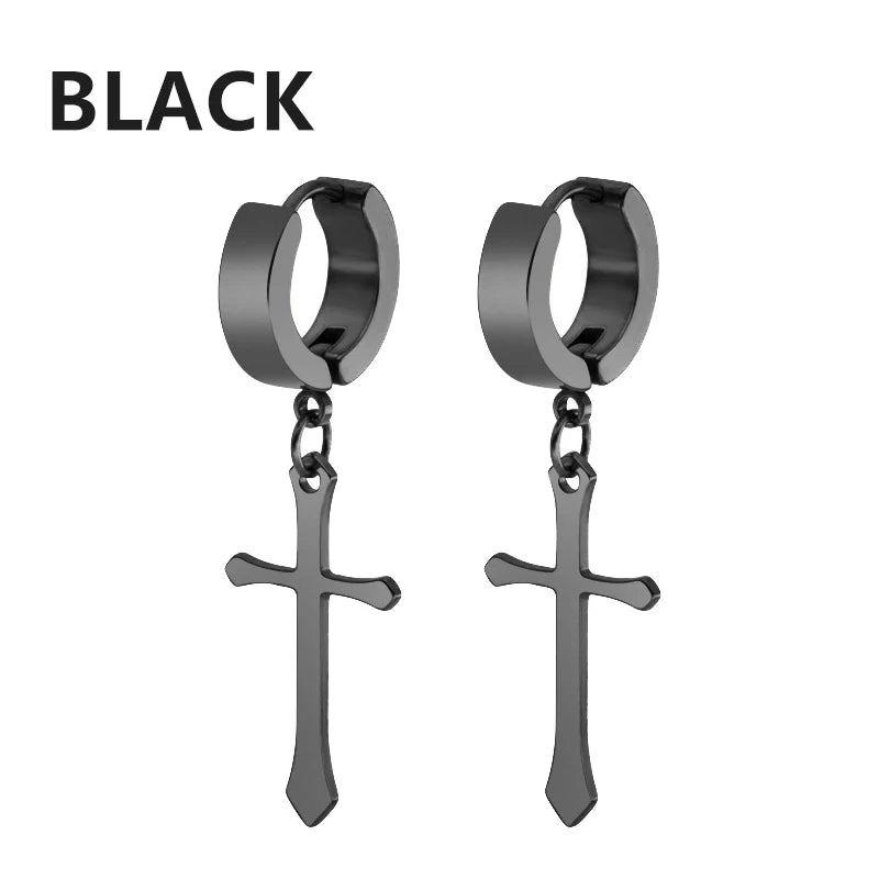 1 Pairs Black Earrings Set Punk Stainless Steel Stud Earrings For Men Women Vintage Hip Hop Piercing Ear Jewelry Accessories