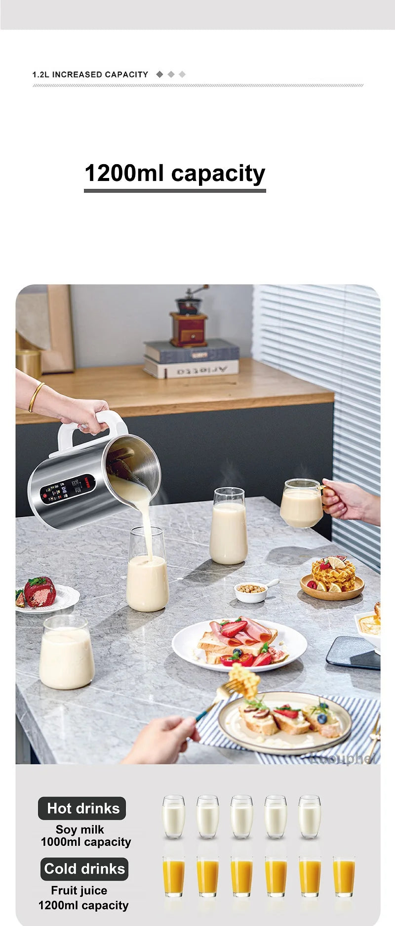 110V/220V Soy Milk Machine Electric Juicer Multifunctional Wall Breaking Machine Kitchen Auto Heating Rice Paste Machine 1200ml.