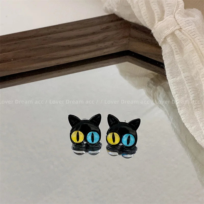 2023 New Fashion Cute Animal Stud Earrings Women Cartoon Small Black Cat Bear Shark Dinosaur Earring Ear Stud Girl Funny Jewelry