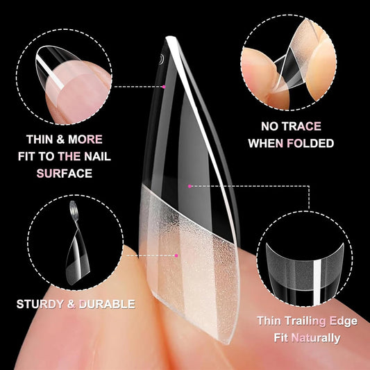 120PCS- Semi-frosted short almond clear fake nails, whitening nail art set with removable fake nails for festivals, parties, dat.