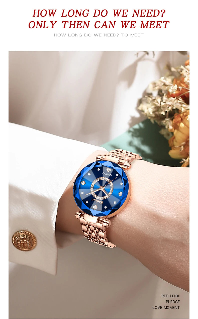 BINBONDN10 Women's Watches Elegant Fashion Original Quartz Watch for Lady Heart of the Ocean Design Waterproof Luminous Diamond.