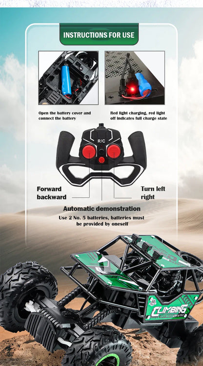 Remote Control Truck Car All Terrain Off Road Alloy RC Cars Buggy Drift Racing Toy Rechargeable Sturdy Gift for Kids Boys.